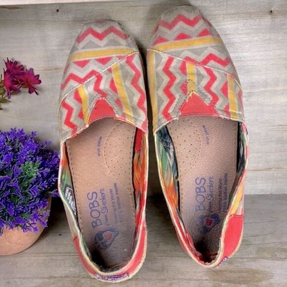 Skechers BOBS Canvas Zig Zag Flats Loafers Shoes - Picture 8 of 10